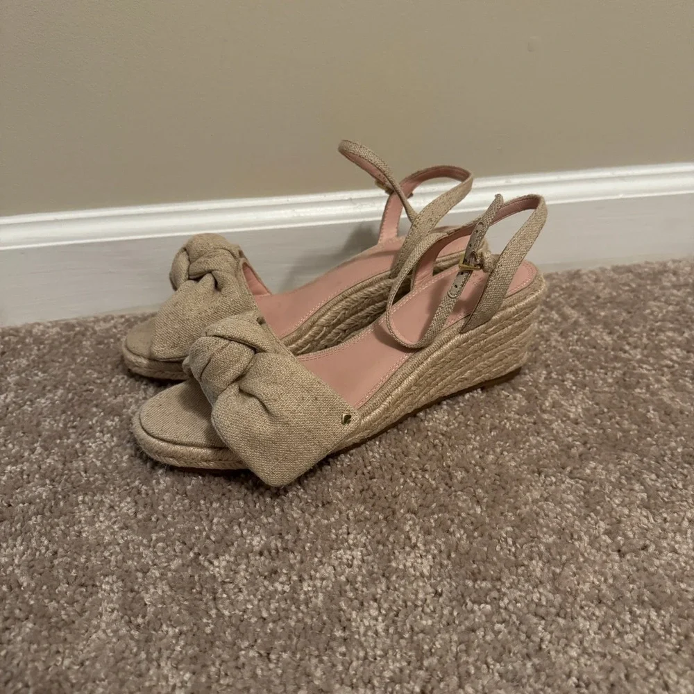 Kate Spade Leandra Espadrille Wedge Sandals Linen Knot Beige Tan 8B K4832
